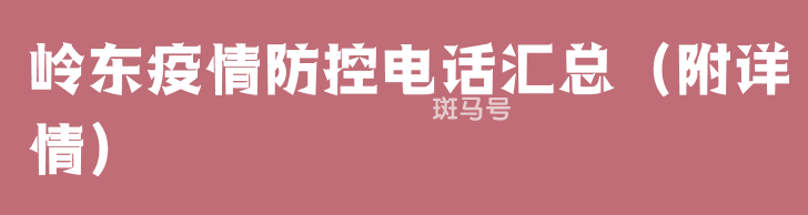 岭东疫情防控电话汇总（附详情）