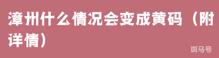 漳州什么情况会变成黄码（附详情）