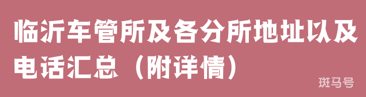 临沂车管所及各分所地址以及电话汇总（附详情）