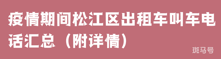 疫情期间松江区出租车叫车电话汇总（附详情）