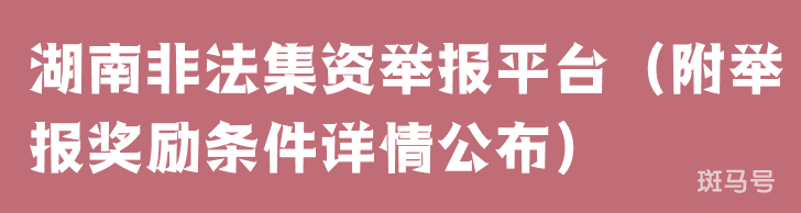 湖南非法集资举报平台(附举报奖励条件详情公布)(图1) 湖南非法集资举报平台(附举报奖励条件详情公布)(图1)