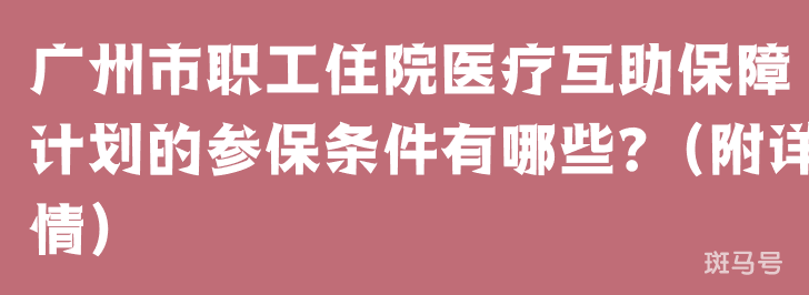 广州市职工住院医疗互助保障计划的参保条件有哪些?（附详情）