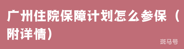 广州住院保障计划怎么参保（附详情）