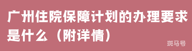 广州住院保障计划的办理要求是什么（附详情）