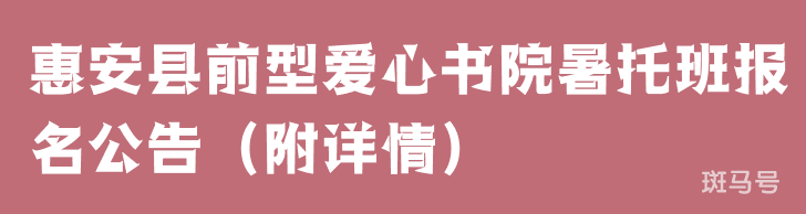 惠安县前型爱心书院暑托班报名公告（附详情）