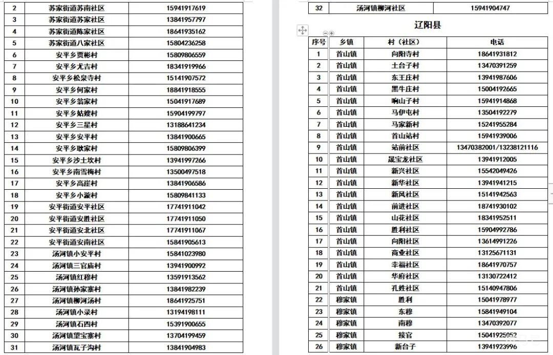 辽宁辽阳各县(市)区所辖社区(村)防疫报备电话汇总（附详情）(图8)