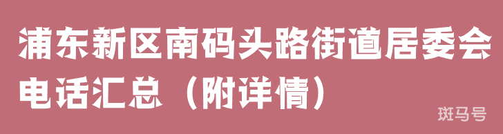 浦东新区南码头路街道居委会电话汇总（附详情）