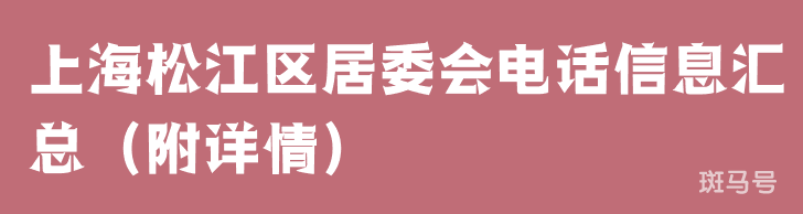 上海松江区居委会电话信息汇总（附详情）