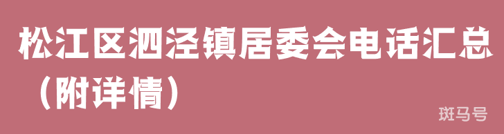 松江区泗泾镇居委会电话汇总（附详情）