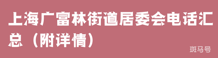 上海广富林街道居委会电话汇总（附详情）