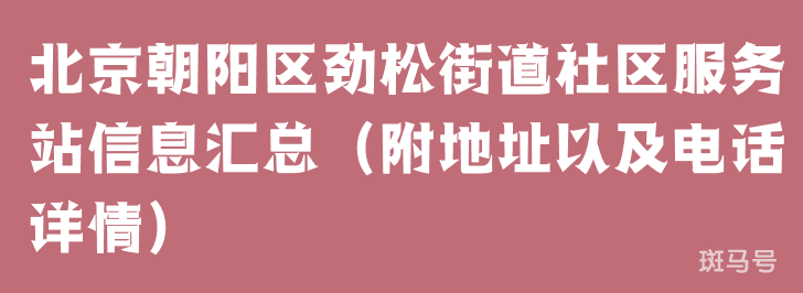 北京朝阳区劲松街道社区服务站信息汇总（附地址以及电话详情）